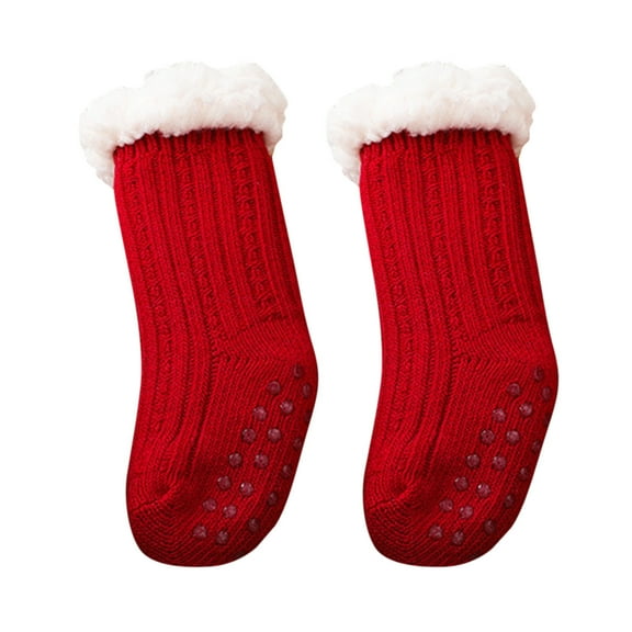 Soft Lined Kids Ankle Crew Socks Non- Grips Thermal Warm Winter Toddler Baby Boy Girl Unisex Footwear