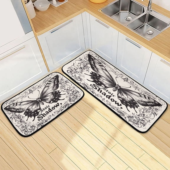 Kitchen Rugs and Mats【2 PCS】Non Skid Butterfly Pattern Creative Kitchen Mat