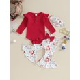 thumbnail image 3 of Baby Girls Christmas Outfit, 3 6 12 18M Long Sleeve Romper with Santa Print Flare Pants and Headband Clothing Set, 3 of 10