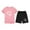01-Pink, variant on Atogsazn Children's Girls Summer 2 Piece Clothes Set Kids Cotton Short Sleeve Tshirt Shorts Outfit Fashion 02-Dark Gray 2-3 Years