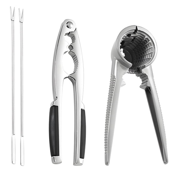 Nut Clip and Picks Set, Heavy Duty Metal Nut Clip Tool with Dual Jaws & Nut Needles, Easy Cracking for Walnuts, Pecans, Hazelnuts, Seafood, Lobster Crackers