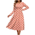 thumbnail image 7 of Hanen Women Floral Long Sleeve Crewneck Midi Dress, Loose A-Line Swing Flare Tshirt Dress with Pockets, Lightweight Casual Summer Fall Vacation Church Semi-Formal Outfit, 7 of 7