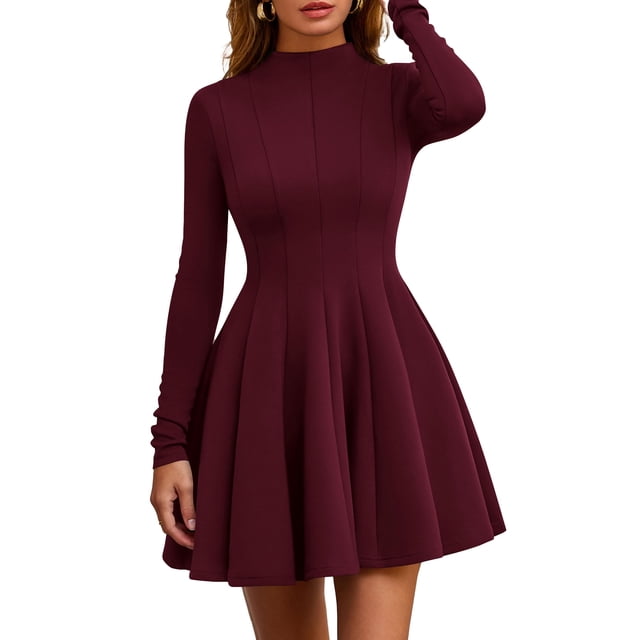 Vestido PRETTYGARDEN Burdeos Manga Larga Línea A XXL