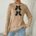 thumbnail image 5 of Women's Crew Neck Bowknot Decor Cable Knit Drop Shoulder Long Sleeve Casual Pullover Sweater Ribbed KnitCardigan Outerwear Valentine's Day Tops Fall Warm Outfits, 5 of 6