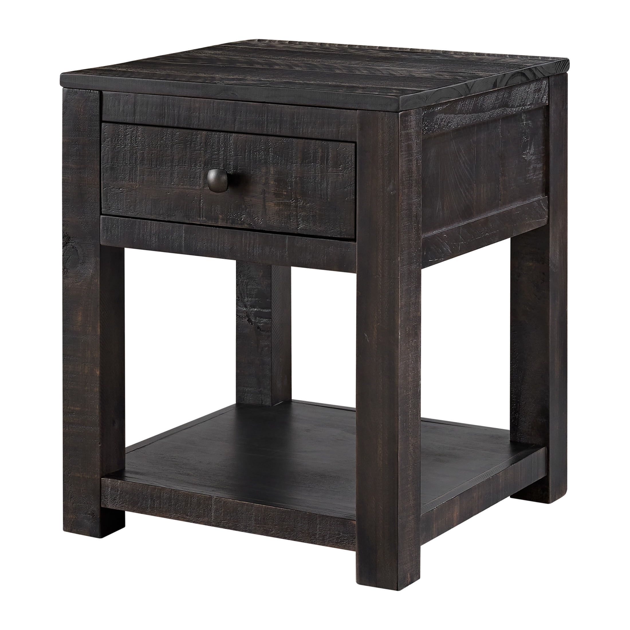 Alaterre Furniture Durham Living Room Side Table - 20in End Table with Drawer and Shelf, Dark Brown