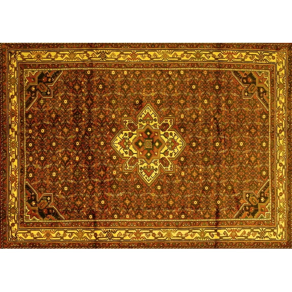 Ahgly Company Machine Washable Indoor Rectangle Persian Yellow Traditional Area Rugs, 5' x 7'