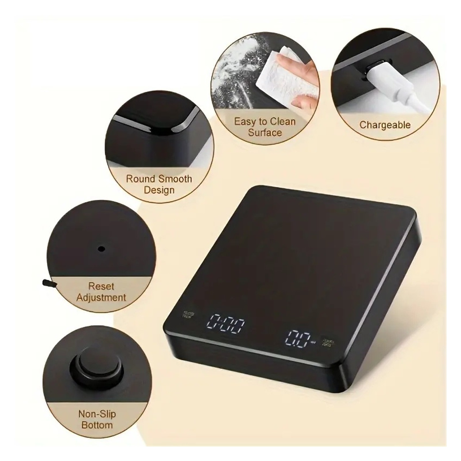 Digital Rechargeable Coffee Scale with Timer LED Screen Espresso Accuracy Measuring Kitchen Scale ,Multiple Accessories