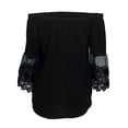 thumbnail image 2 of eVogues Plus Size Off Shoulder Lace Bell Juliet Cuff Top Black, 2 of 4