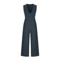 thumbnail image 6 of BLTIBY Women's Cotton Linen Jumpsuits Summer Wide Leg Sleeveless V Neck Casual Dressy Pants Rompers 2025 Vacation Beach Outfits Navy 3XL, 6 of 6