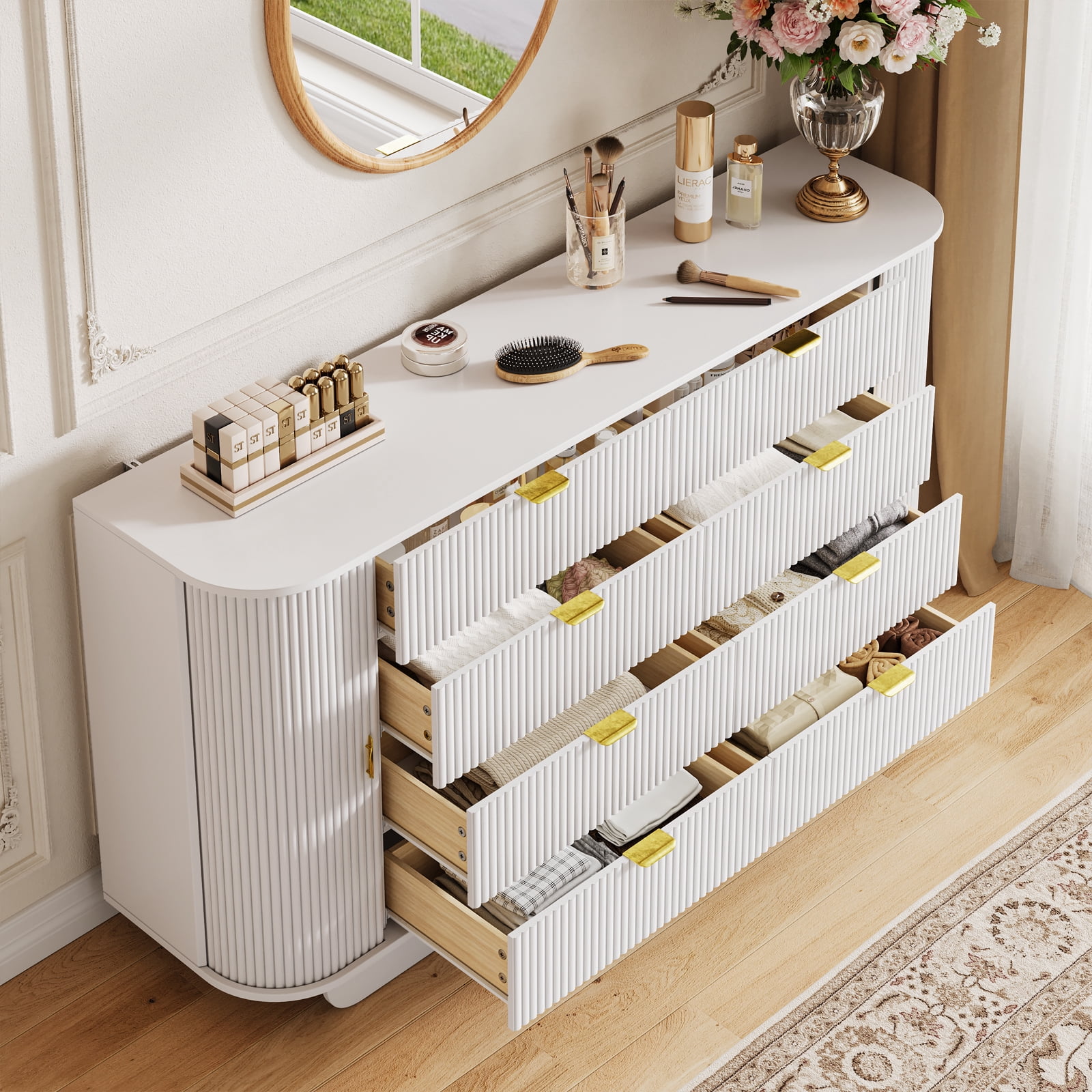 63'' Wide FOUHIU Fluted 8-Drawer Dresser – Modern Wooden Storage for Bedroom, Living Room, Hallway