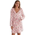 thumbnail image 2 of Premium Womens Fleece Robe Hooded design Soft Plush Warm Fuzzy Bathrobe Pink S/ML, 2 of 6