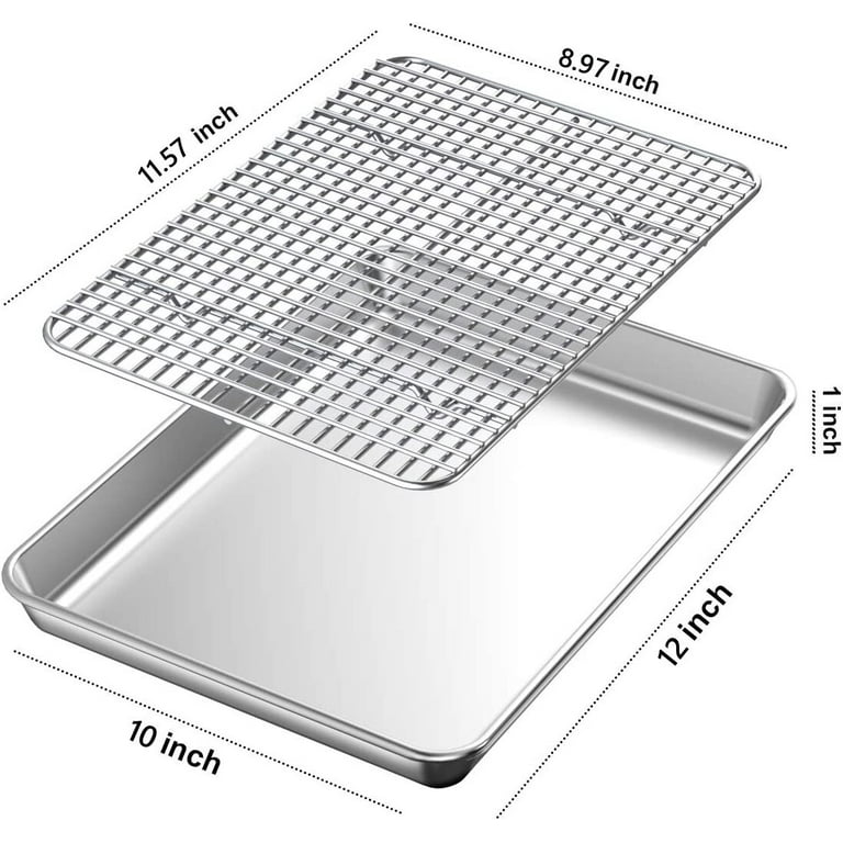 Baking Sheet with Rack 12 x 10 x 1 Inch, Manss Stainless Steel Cookie Sheet Baking  Pan Toast Oven Tray with Cooling Rack, Quarter Sheet Pan with Wire Rack,  Non Toxic 