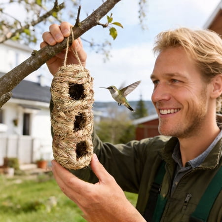 Gytml Handwoven Grass Bird House Hanging Natural Bird Nest for Outside Eco-Friendly Bird Hut for Small Birds Beige2-10x29cm Gytml Handwoven Grass Bird House Hanging Natural Bird Nest for Outside Eco-Friendly Bird Hut for Small Birds Beige2-10x29cm