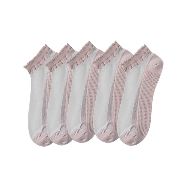 Dagugfen 5 Pairs No Show Socks Women Low Cut Breathable Wicking Hidden Ruffle Dancing Socks for Flats