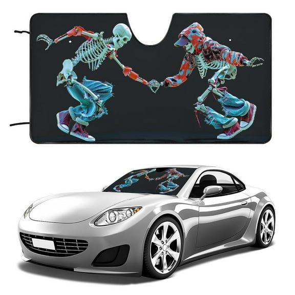 Funny Skeletons Windshield Sun Shade for Car Auto SUV Truck Foldable Front Window Sunshade Sun Visor Protector Block UV Rays Reflect Heat, 55" x 30"