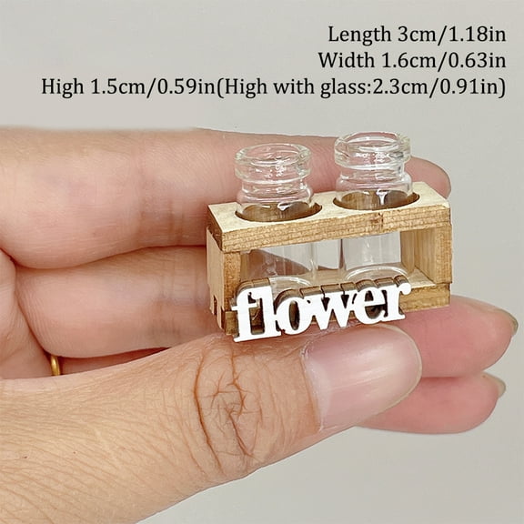 1Set 1:12 Dollhouse Miniature Hydroponic Wooden Flower Arrangement Stand Mini Glass Flower Vase Model Home Garden Decor Toys