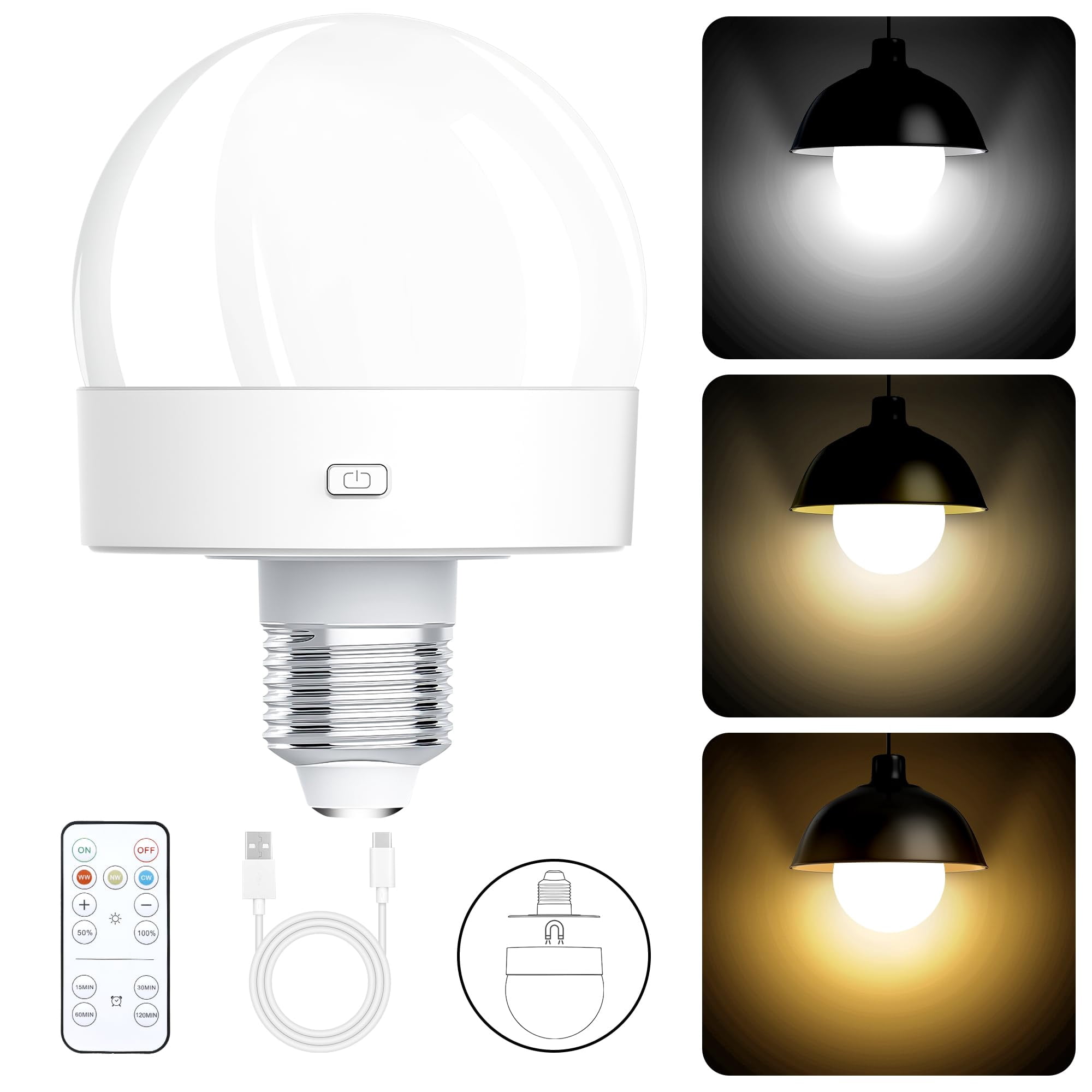 2 Pack Rechargeable Light Bulbs, 85% Energy Saving 3000K Battery Powered LED Light Bulb Daylight E27 240 Volt 12W 2000mAh, for Power Outage Camping Outdoor Activity