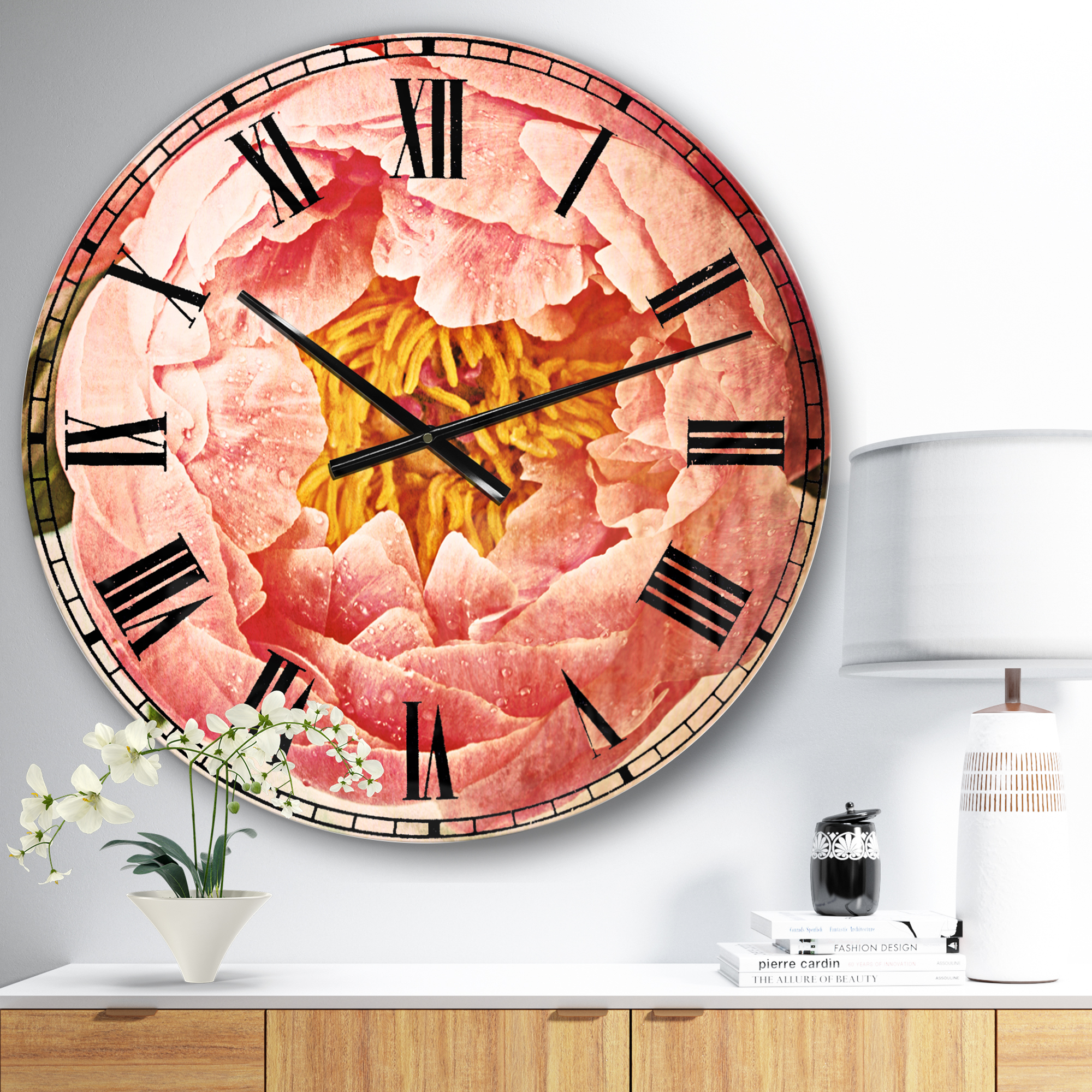 Designart 'Bunch of Light Pink Peony Flowers' Traditional wall clock