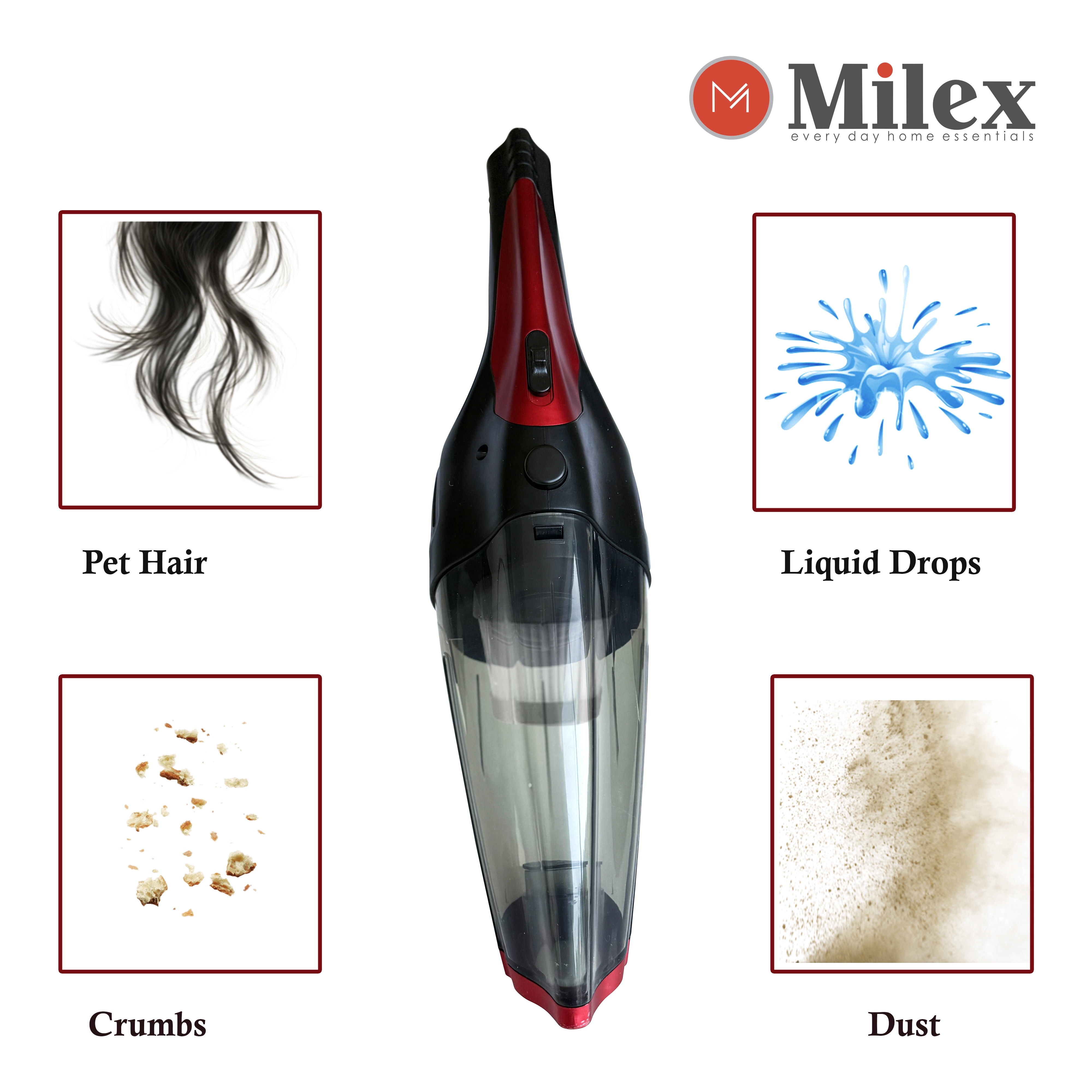 Milex Wet & Dry Handheld Vacuum – Portable Cordless Vacuum Cleaner for Cars, Spills & Small Messes