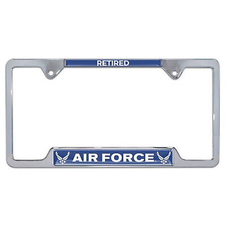 U.S. Air Force Retired Chrome Open Metal License Plate Frame