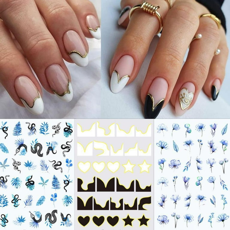Holographic Nail Sticker Laser Gold White Leaf Love Heart Geometry