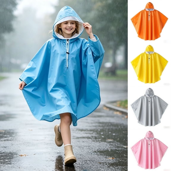 Fancifize Boys Girls Rain Jackets, Long Sleeve Hooded Raincoat, Kids Waterproof Windproof Outerwear 4-13 Years