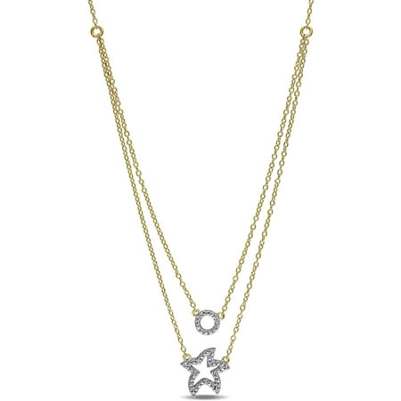 Miabella Diamond-Accent Yellow Rhodium-Plated Sterling Silver Layered Star Necklace, 17