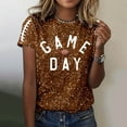thumbnail image 2 of Fshinging Football Shirts for Women Short Sleeve Tops Summer Sequin Football Graphic T Shirts y2k Glitter Crew Neck Ladies Pullover Tees, 2 of 5