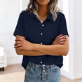 thumbnail image 5 of Ailaofu Women's Solid Color Short Sleeve Button Down Lapel Top Casual Fashion Blouse with Functional Pockets, 5 of 6