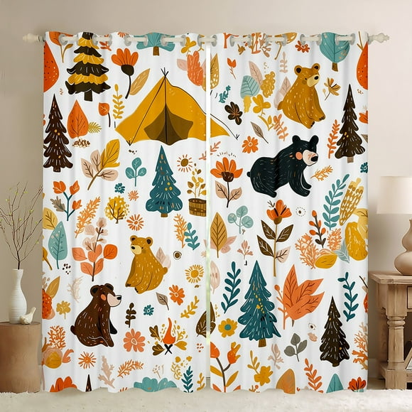 Erosebridal Cartoon Bear Curtains for Living Room,Camping Tent Curtains for Living Room,Animal Decor