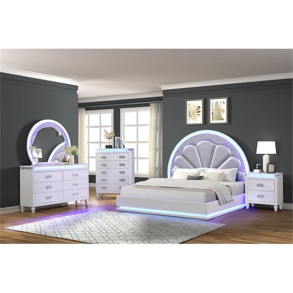 Galaxy Home Furnishings Perla 5-Piece Wood Queen Bedroom Set in Milky White
