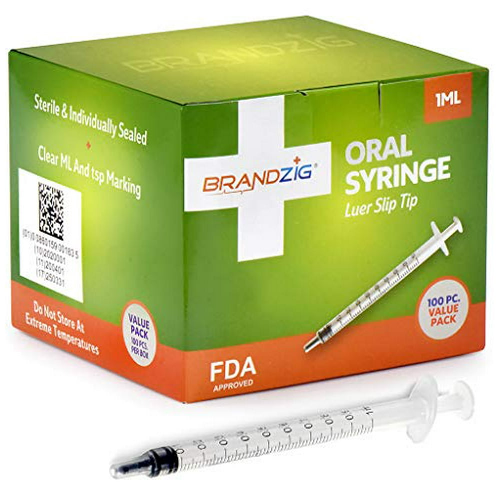 1ml Syringe 100 Pack Luer Slip Tip, No Needle, Sterile Individually Blister Packed