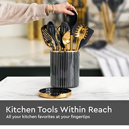 Black Gold Kitchen Utensils With Metal Gold Utensil Holder 17pc Gold Cooking  Ute
