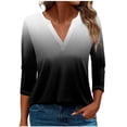 thumbnail image 5 of Womens 3/4 Sleeve T-Shirt Tops V-Neck Casual Striped Print Color Block Loose Trendy Fall Tunic Blouse Tops,Red 1,M, 5 of 5