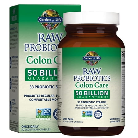 Garden of Life Probiotics for Women and Men - Raw Probiotics Colon Care 50 Billion CFU and Enzymes, Raw Fruits, Veggies, Once Daily Acidophilus Probiotic for Regularity and Immune Health -30 Capsules
