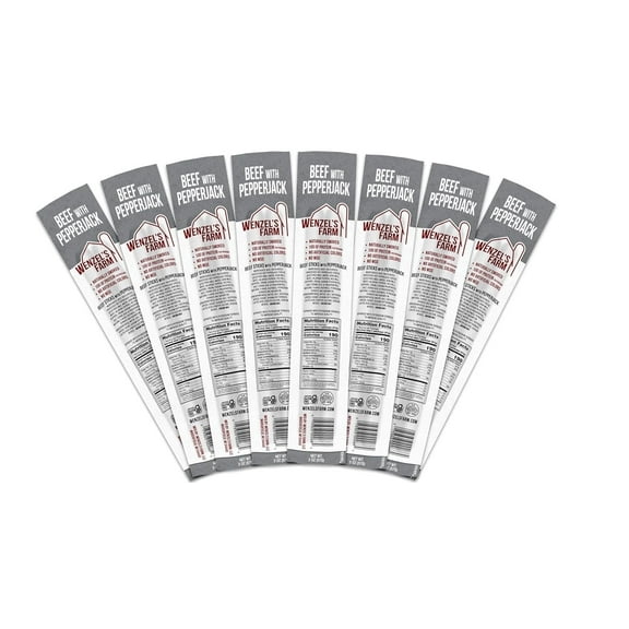 Wenzel’s Farm Beef with Pepperjack Sticks, Naturally Hickory Smoked, Gluten Free, No MSG, High Protein Low Carb, 8 Pack (16 Sticks Total)