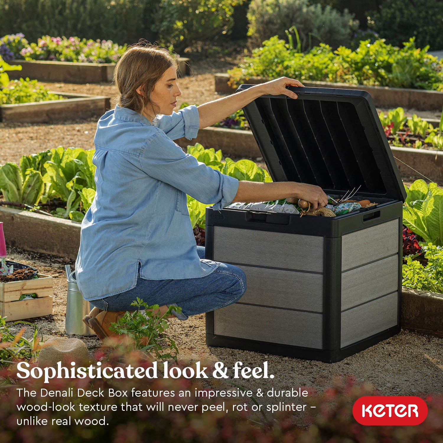 Keter Denali 30 Gallon Durable Gallon Durable Resin Outdoor Deck Box Storage Organization, Grey