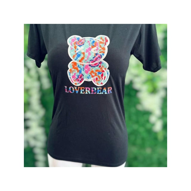 Playera Blusa Casual Con Impresion De Oso Multicolor Para Mujer Color Negro Talla Chica Marca Emil SaEs