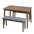 thumbnail image 2 of 3 Piece Dining Table Set for 4, Modern Wooden Rectanguar Kitchen Table with 2 Fabric Upholstered Benches, Walnut+Grey, 2 of 7