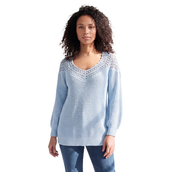 Roaman's Women's Plus Size Crochet Pullover Sweater With Sweetheart Neckline