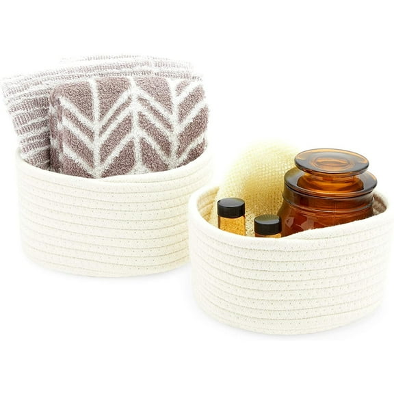 Farmlyn Creek Round Cotton Rope Basket - Laundry Room Organization & Bathroom Organizer Storage - Pantry Basket & Kitchen Decor - Toy Storage & Home Decor - Pack of 2, Large & Small