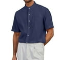 thumbnail image 4 of LIUJUNSHOP Men's Casual Linen Short Sleeve Shirt Stand Collar Breathable Lightweight Comfortable Relaxed Fit Summer Spring Daily Wear Navy L, 4 of 4