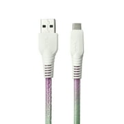 onn. USB To USB-C Glitter Cable, Purple & Mint, 6'