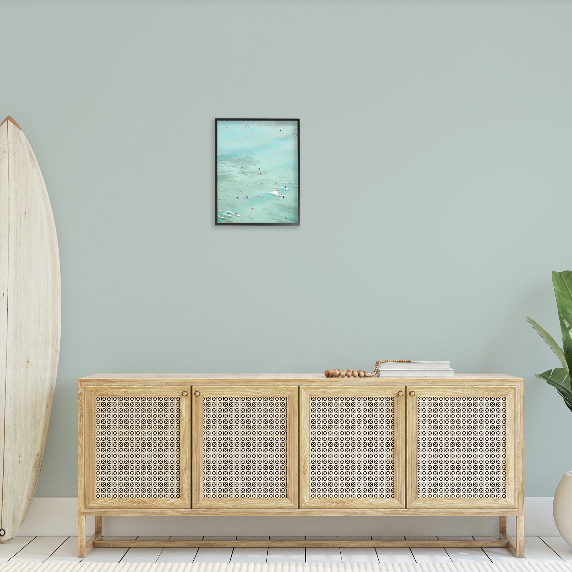 Stupell Industries People Swimming in Summer Landscape Painting Black Framed Art Print Wall Art, 16 x 20
