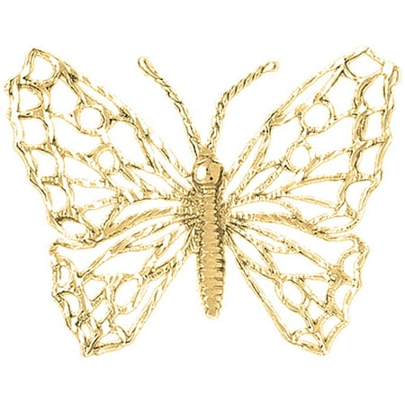 18K Yellow Gold Butterflies Pendant - 34 mm