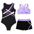thumbnail image 4 of iiniim Girls Dance Suit Sleeveless Dance Leotards + Crop Top with Shorts Gymnastics Suit Dancewear Purple 12, 4 of 5