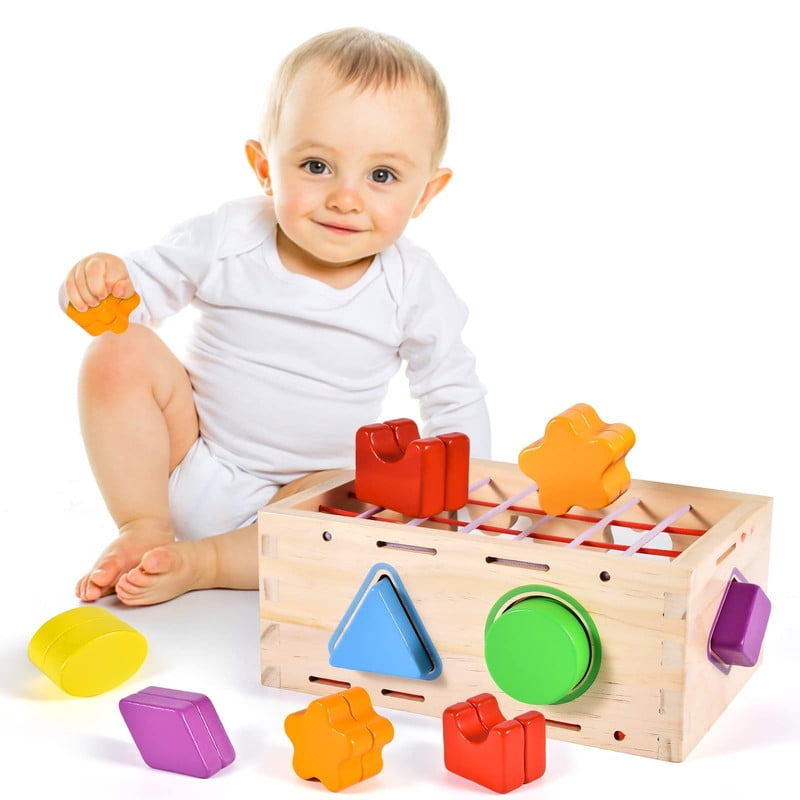 Wooden Shape Sorter Montessori Toys for 1 2 3 Year Old Toddler Activity Cube Fine Motor Skills