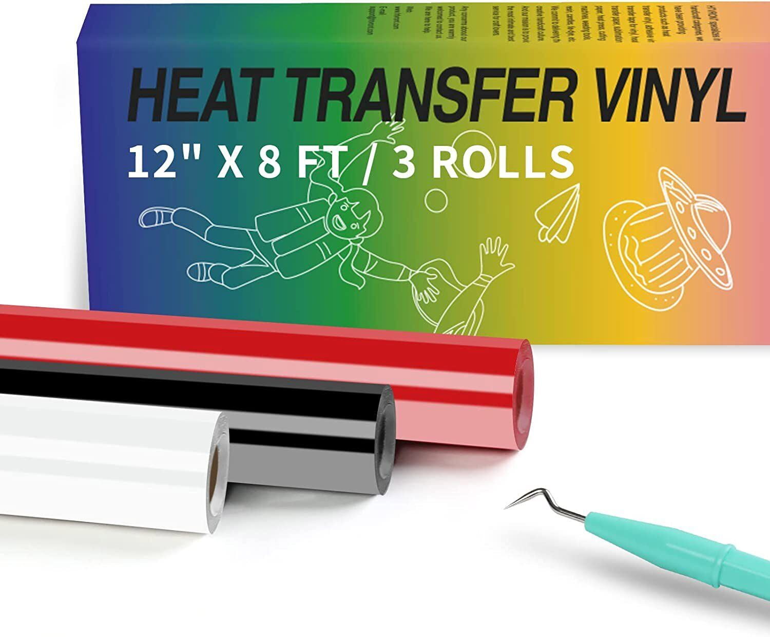 HTV Vinyl Rolls Black White and Red Heat Transfer Vinyl 12"x 8FT Iron
