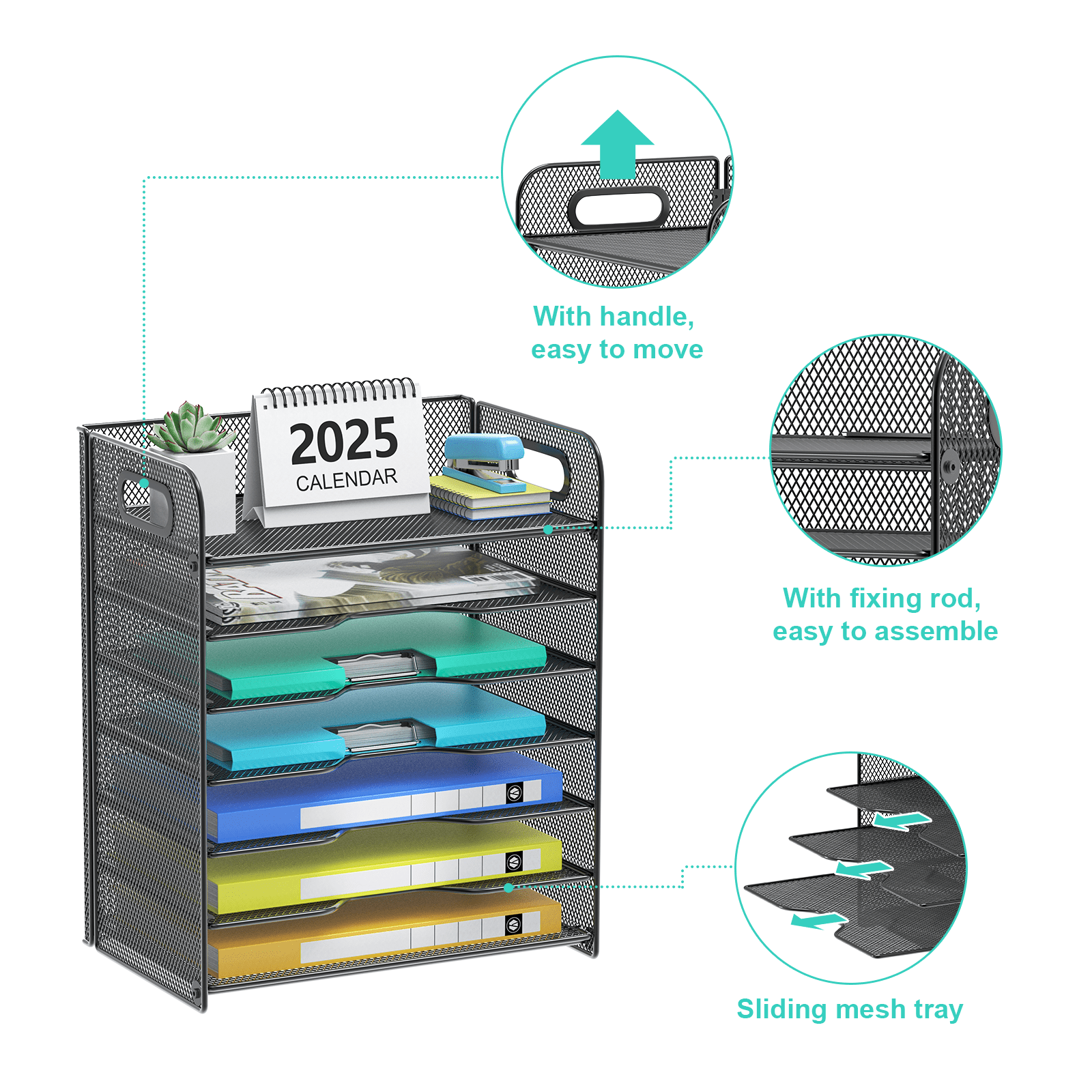 Samstar Desk Organizer with Handle, Paper Organizer Letter Tray File Rack Paper Storage Holder Shelves,7 Tier