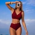 thumbnail image 4 of Solid Color High Waist Bikini Two Piece Swimwear Tankini With Control 3 Piece Swimsuits for Women with Cover up Racing Swimsuit Women plus Exposure Suit L Swim Suit with Shorts Swim Suit Tops for, 4 of 5
